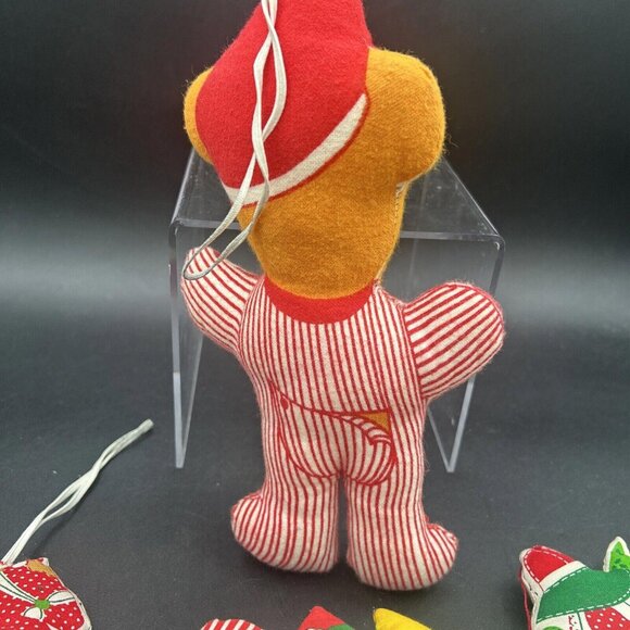 1970s / 80s Stuffed Sewn Christmas Decor, Ornaments, Bear, Stocking, Folk Art - Picture 7 of 10